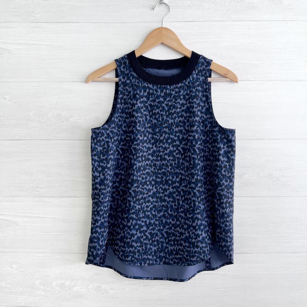 Athleta - Zephyr Refined Tank Blue black leopard sleeveless ribbed neck top, XS